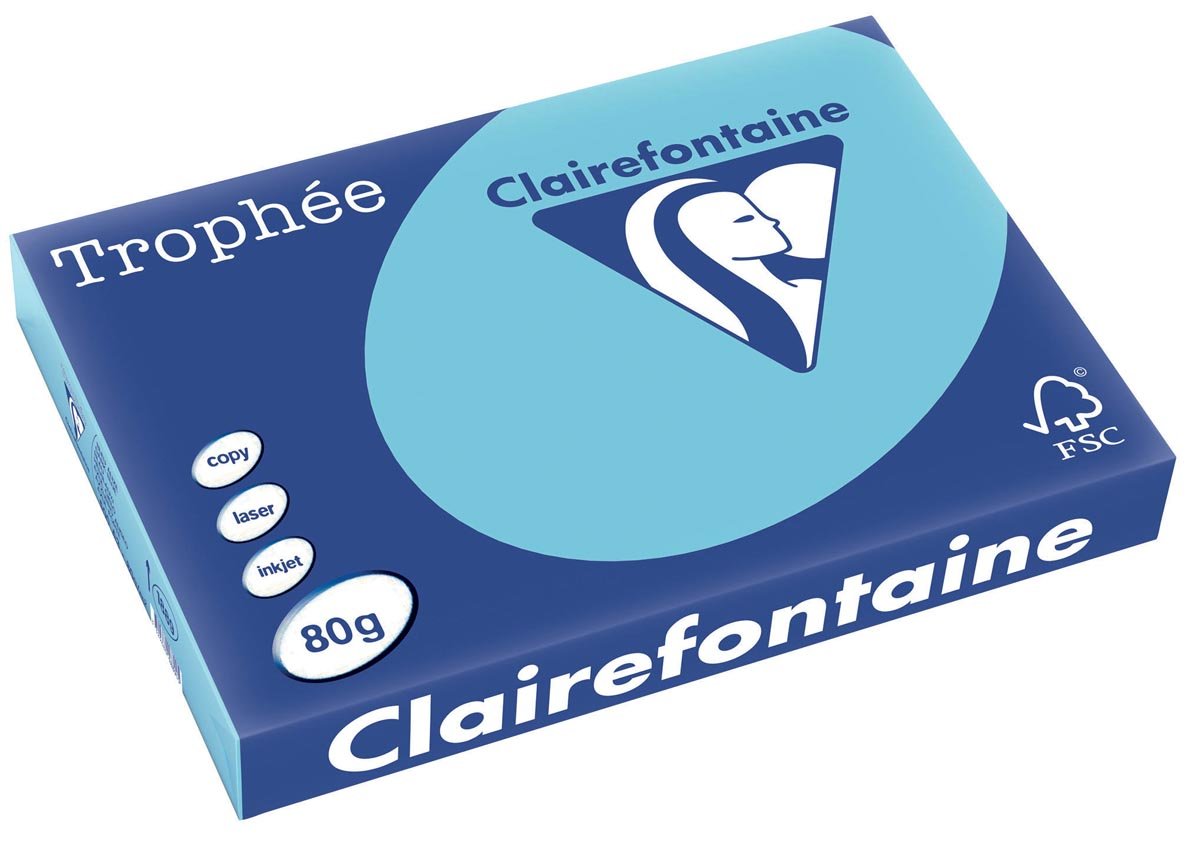 Clairefontaine Trophée Pastel, gekleurd papier, A3, 80 g, 500 vel, helblauw 3 stuks