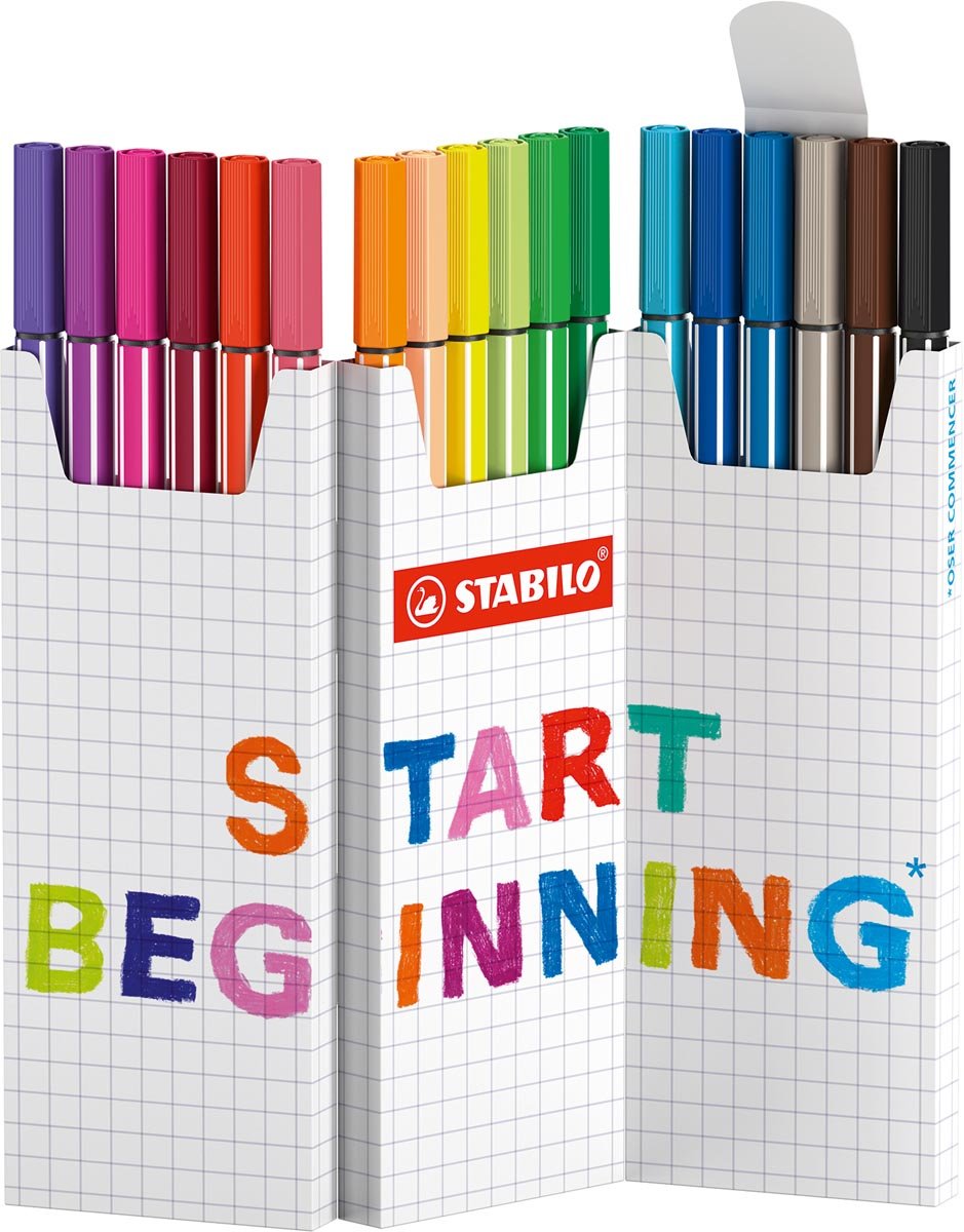 STABILO Pen 68 viltstift, geassorteerde kleuren, deskset van 18 stuks